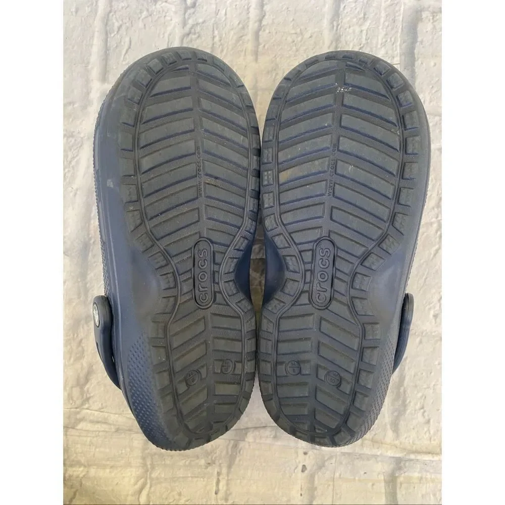 Crocs men 8 women 10 classic slip on clog w/heel strap & sherpa lining nvy blue
